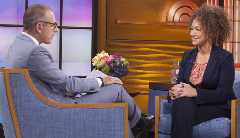 In this image released by NBC News, former NAACP leader Rachel Dolezal appears on the "Today" show during an interview with co-host Matt Lauer, Tuesday, June 16, 2015, in New York. Dolezal, who resigned as head of a NAACP chapter after her parents said she is white, said Tuesday that she started identifying as black around age 5, when she drew self-portraits with a brown crayon, and "takes exception" to the contention that she tried to deceive people. Asked by Matt Lauer if she is an "an African-American woman," Dolezal said: "I identify as black." (Anthony Quintano/NBC News via AP)